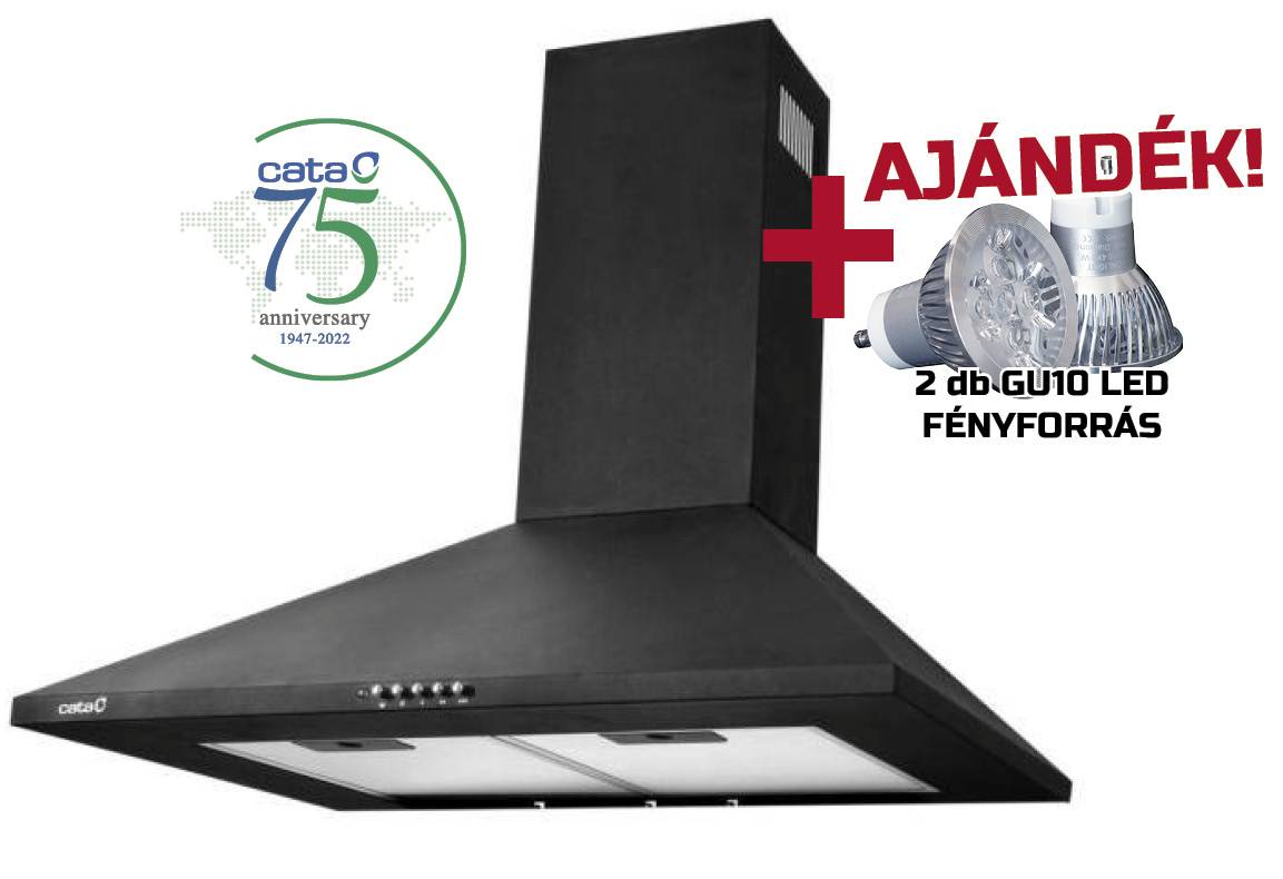 CATA - Páraelszívó OMEGA 600 fekete BK/L LED + 2 db Conlight LED fényforrás
