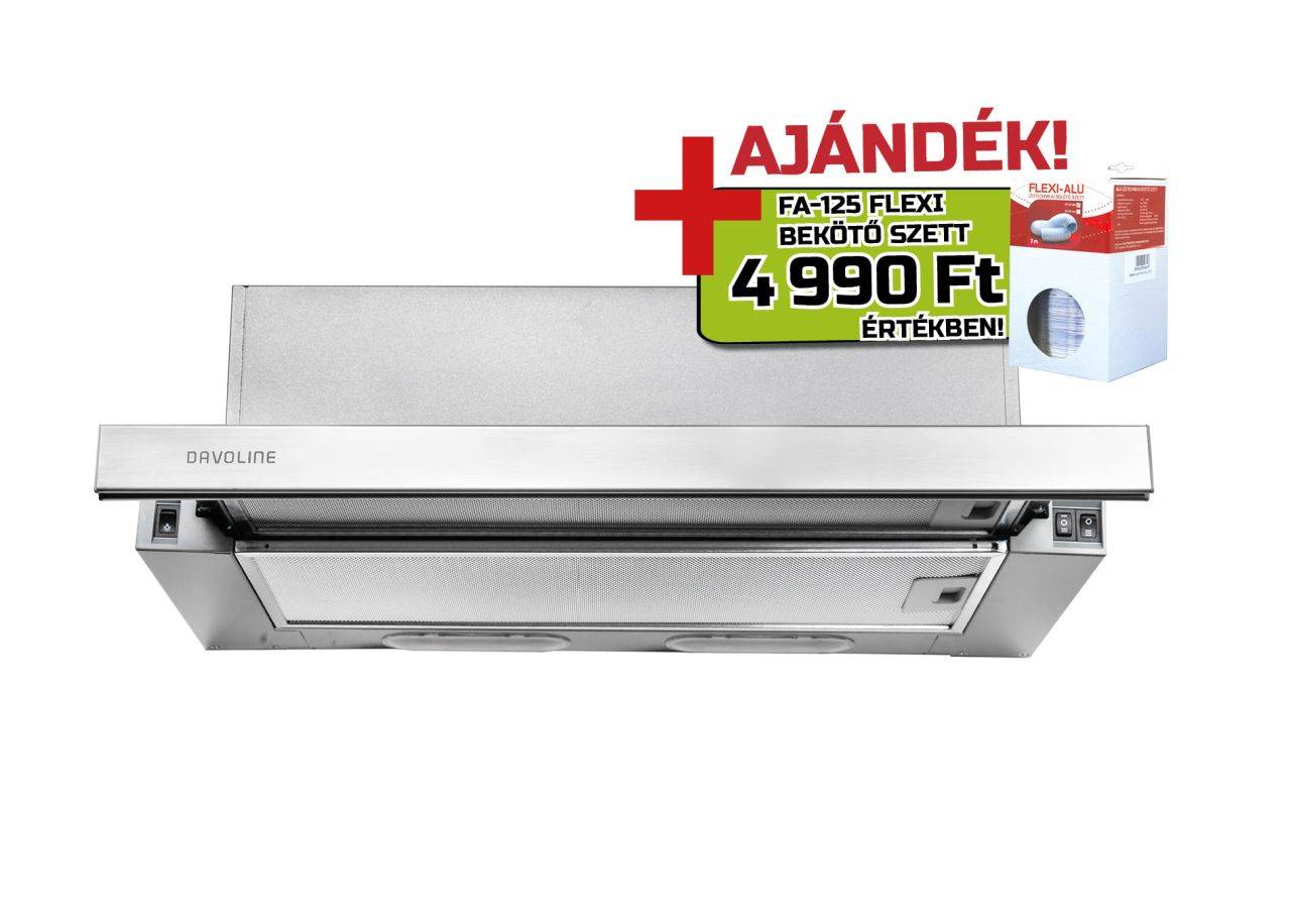 DAVOLINE - Páraelszívó ESSE PLUS 060 inox LED + FA125/3 bekötő szett